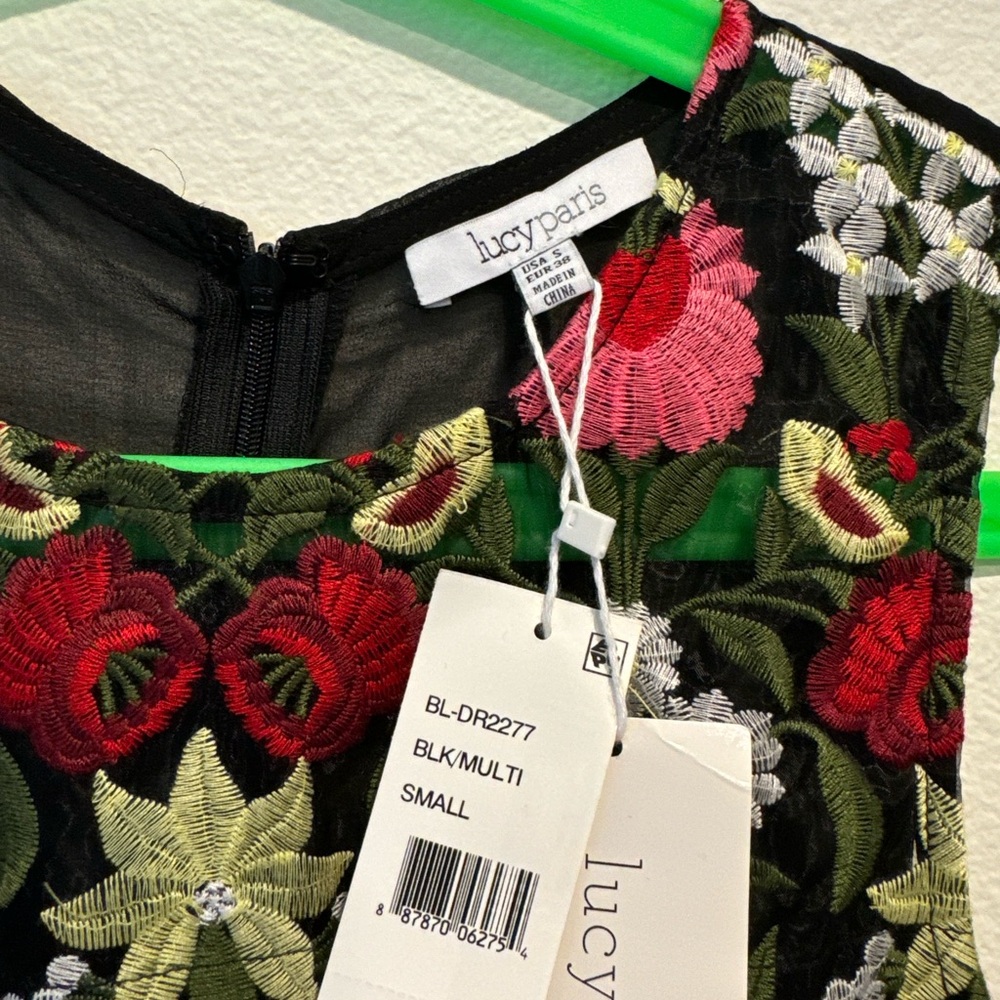 Lucy Paris Floral Embroidered Dress - Black/Multi